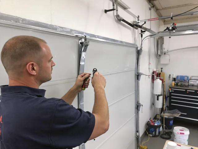 Before and after garage door dent repair by Heath Garage Door Repair in Heath