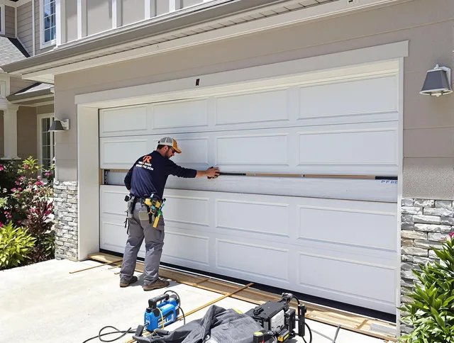 Heath Garage Door Repair team performing complete garage door replacement at Heath residence