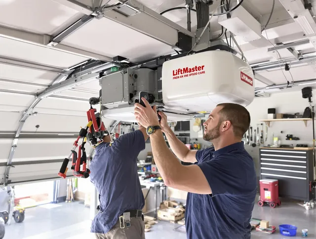 Heath Garage Door Repair technician performing advanced diagnostics on garage opener in Heath