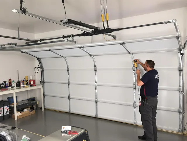 Heath Garage Door Repair certified technician performing overhead door system repair in Heath
