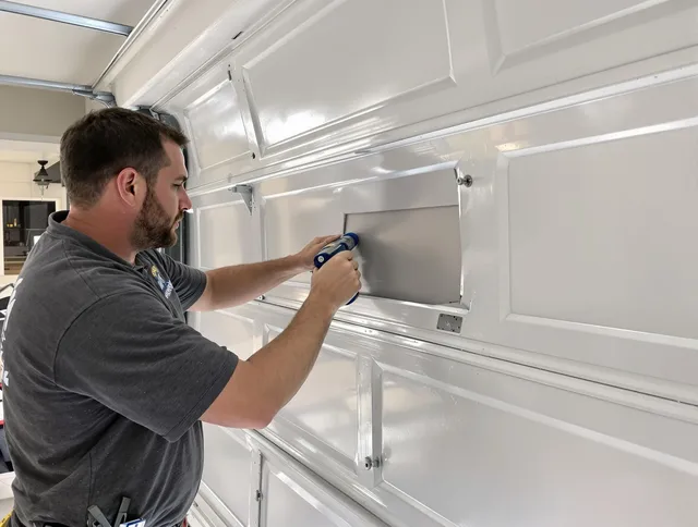 Garage door panel repair by Heath Garage Door Repair in Heath
