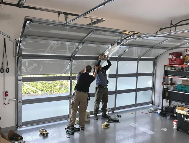 Heath Garage Door Repair expert performing precise panel replacement on Heath garage door